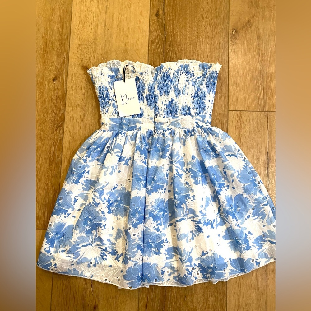 Klesis Dress Women’s Small Blue White Floral Strapless Croquette Cocktail Party - Picture 3 of 13